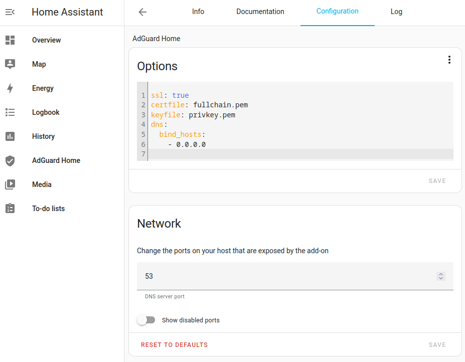 The Home Assistant AdGuard add-on configuration