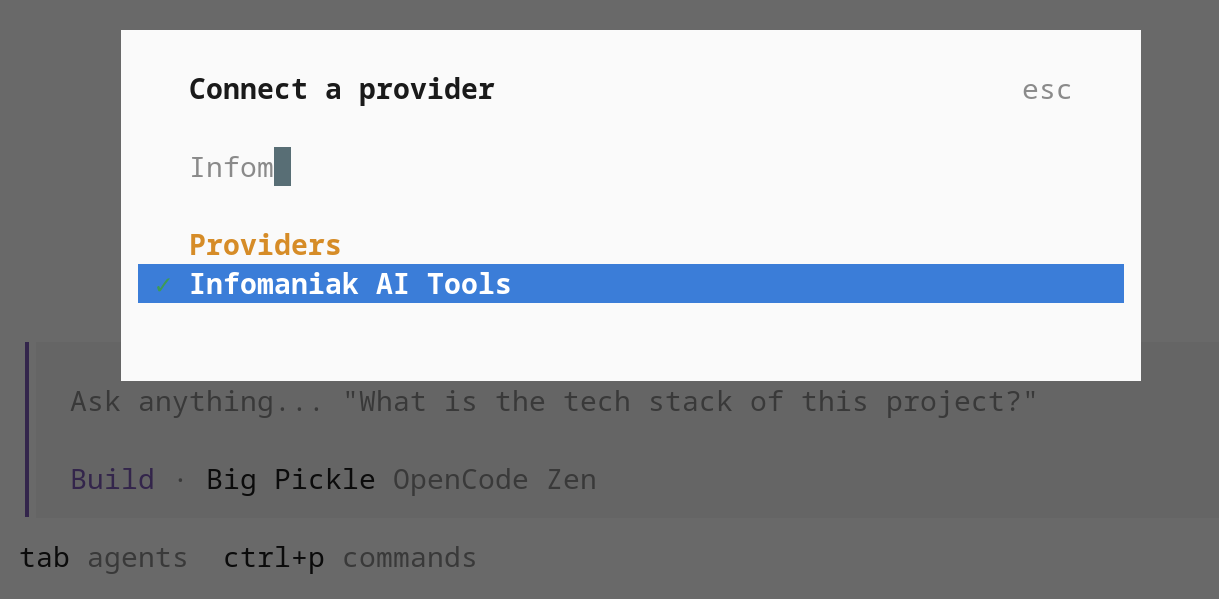 OpenCode TUI select provider