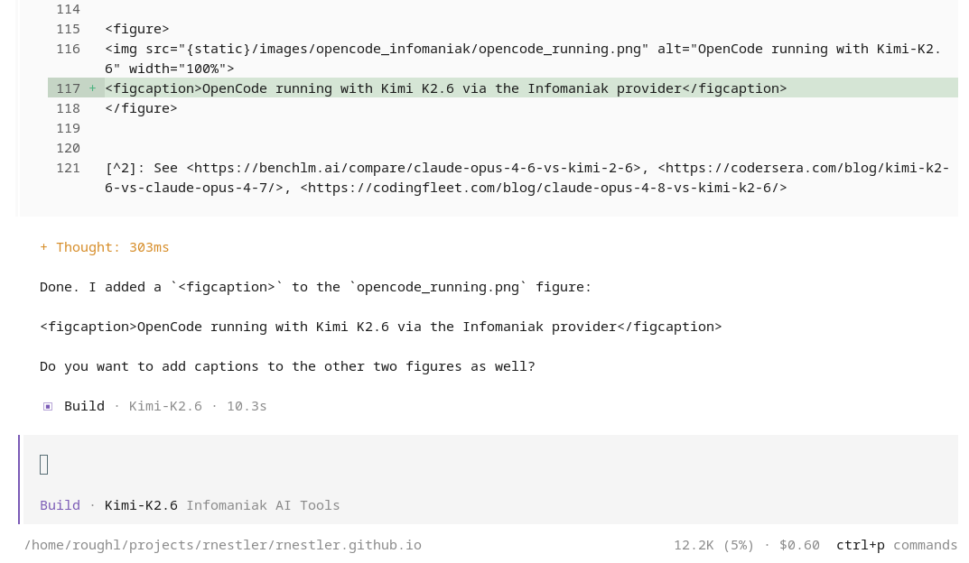 OpenCode running with Kimi-K2.6