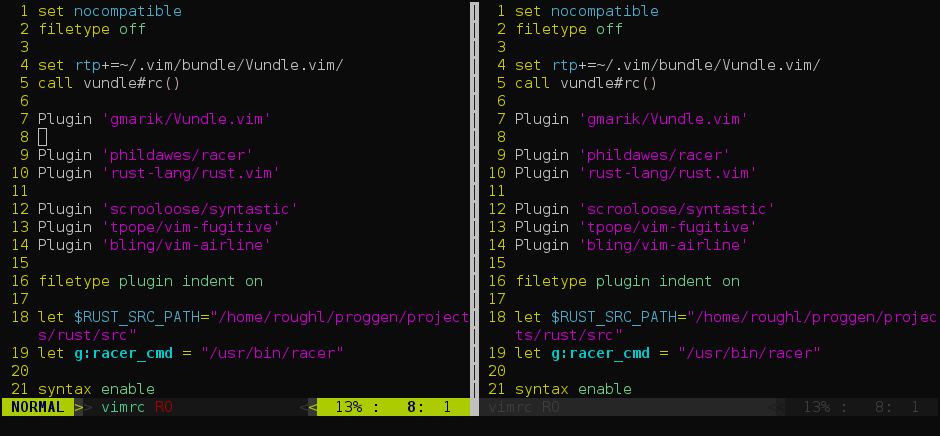 Vim screen shot with airline