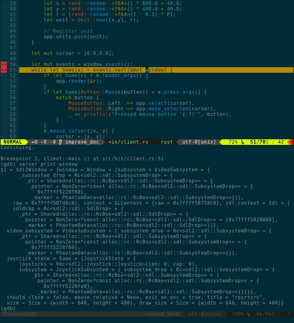 Vim screen shot using ConqueGdb